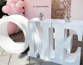 One letter table, giant styrofoam letters height cm 80 thickness cm 30, baby first birthday, party decorations
