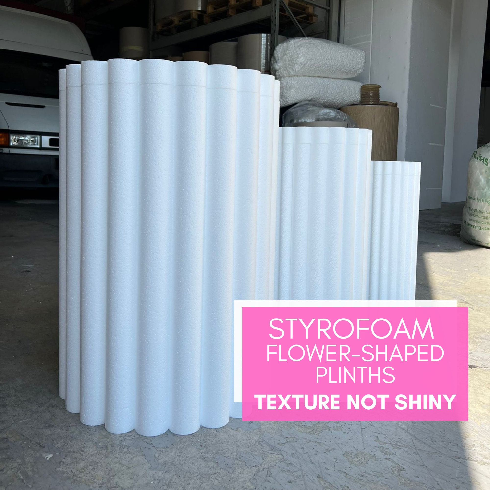 Flower-shaped Styrofoam Cylinders, Hollow Foam Cylinders, White