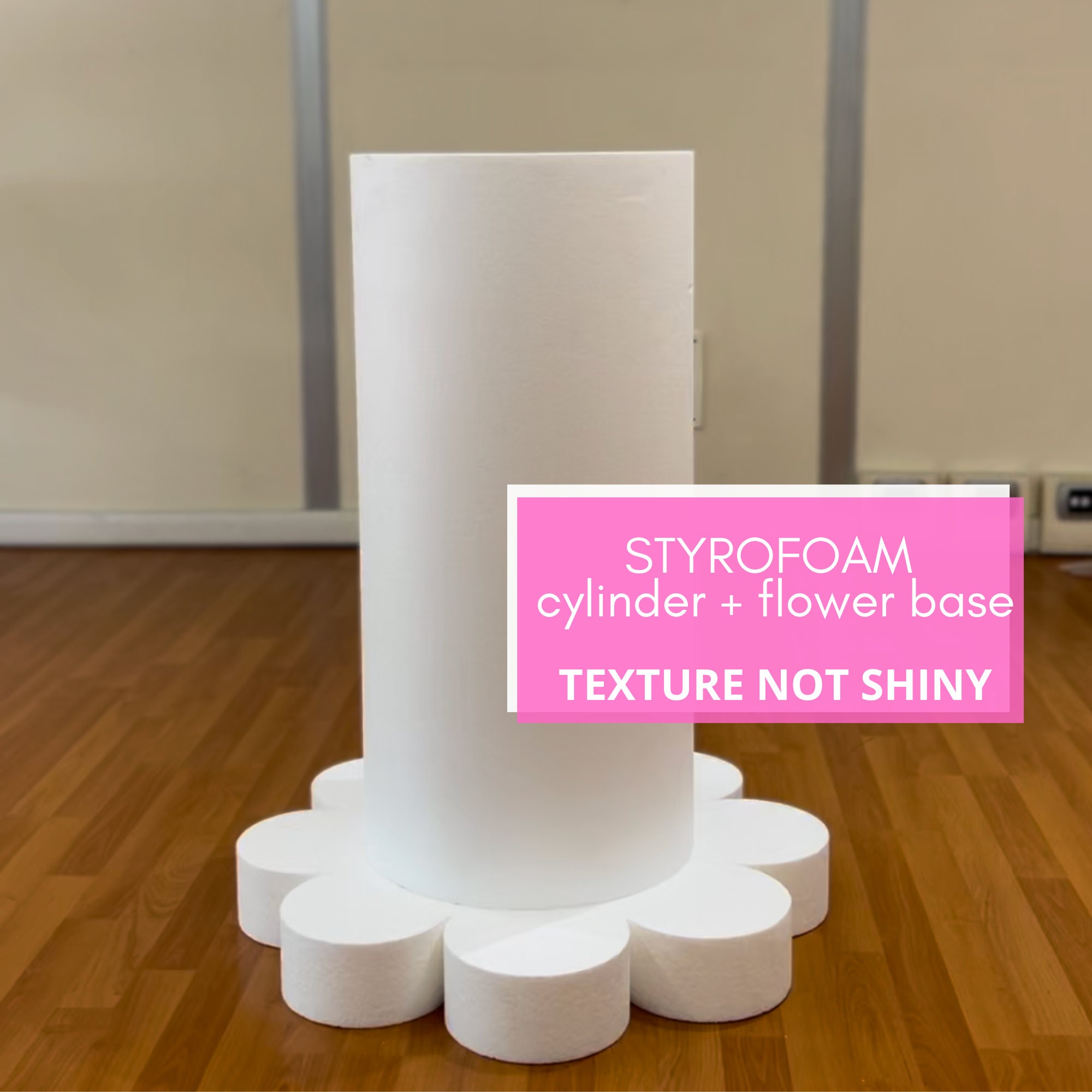 Styrofoam cylinder and flower-shaped base, how to decorate for a birthday  party, DIY birthday decoration, Baby shower ideas