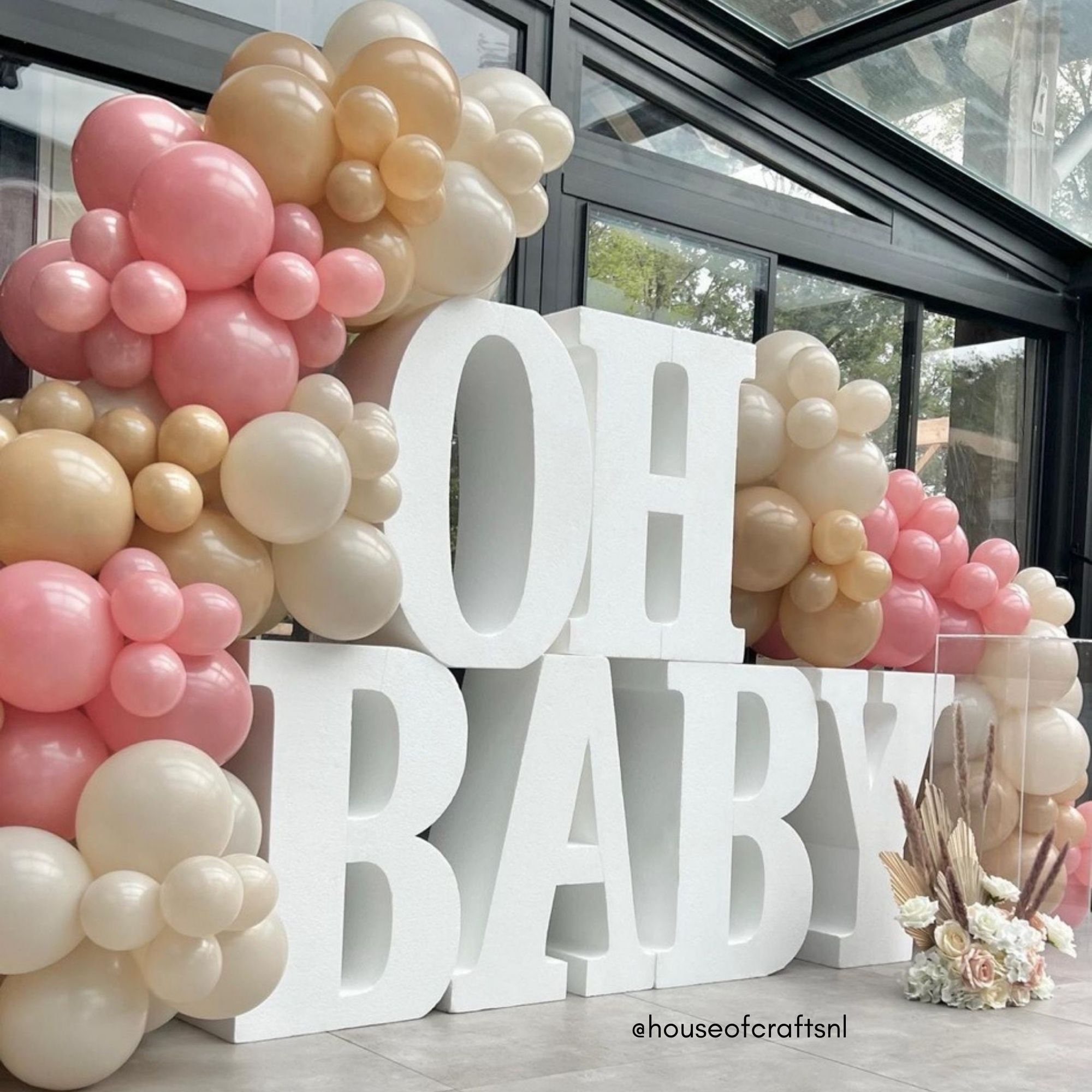 Oh Baby Ballonnen - Babyfeest Decoratie - Babyshower Versiering Hartjes En Letters 40 Cm Creme Wit