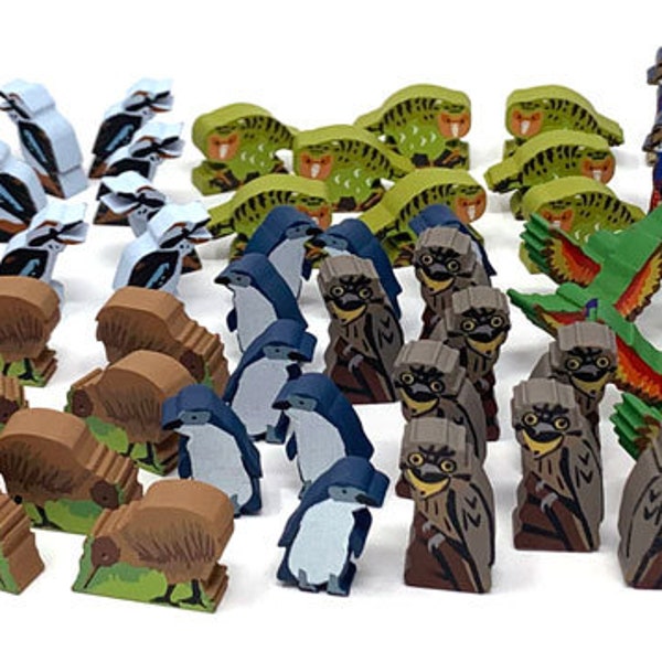 Painted Wooden Birds for the Oceania Expansion for Wingspan (80-piece set)