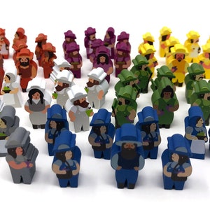 Painted Wooden Meeples for Viticulture and Tuscany