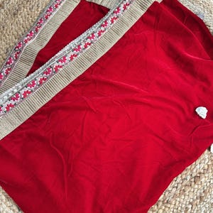Elegant Red Velvet Shawl with Intricate Floral Border Embroidery