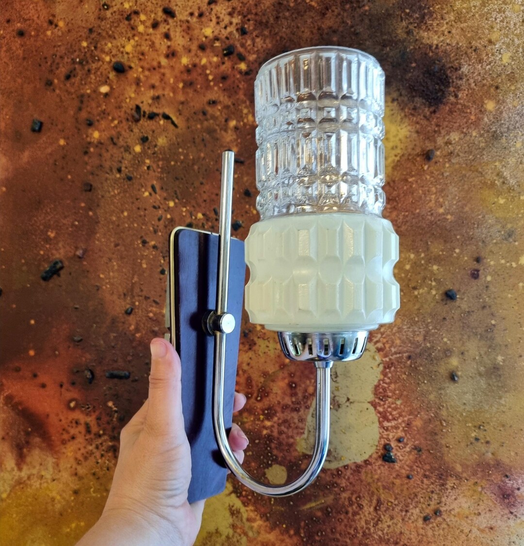 Vintage Crome and Glass Shade Wall Lamp, Made in 60s - Etsy - Textured Glass Wall Lamp Shades