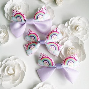 Rainbow Bow, Lilac Bow, Girls Hair Bows, Girls Pigtail Bows, Girls Party Favours, Purple Bow image 1