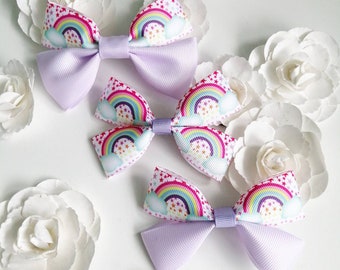 Rainbow Bow, Lilac Bow, Girls Hair Bows, Girls Pigtail Bows, Girls Party Favours, Purple Bow