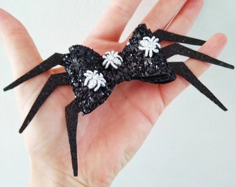 Large Black Spider Hair Bow, Diamonte Spiders