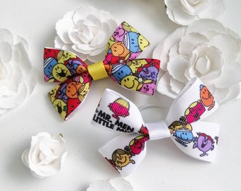 Mr Men and Little Miss Inspired Bow, Mr Men Party, Little Miss Party, Gifts for Girls, Party Favours, White Bows, Small Bows