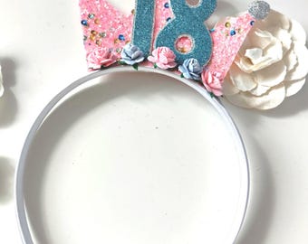 Diadema de cumpleaños para niñas, regalo para ella, corona con purpurina, recompensas, corona de cumpleaños rosa, corona azul