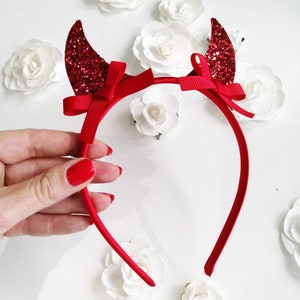 Red Glitter Devil Horns With Bows, Girls Halloween Costume