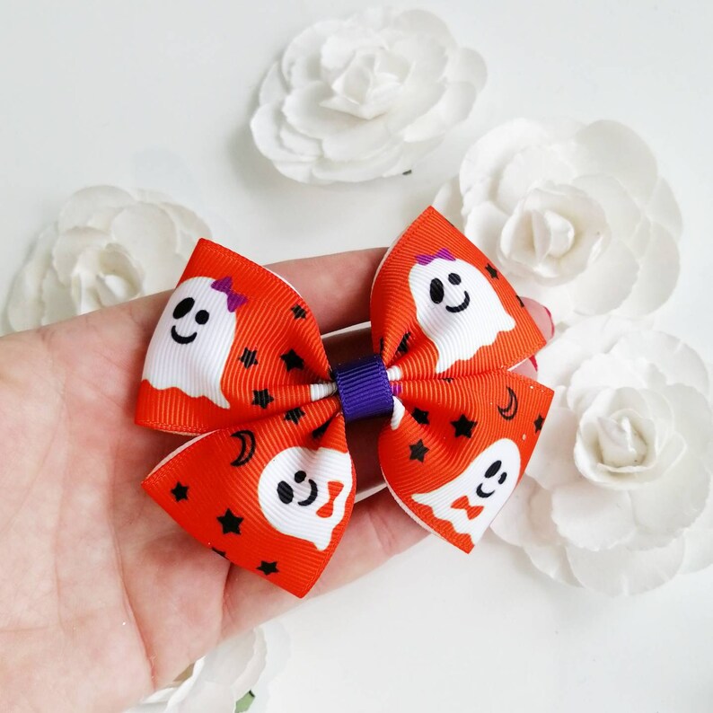 Bright Orange Halloween Pumpkin Bow, Girls Halloween Costume, Girls Gifts, Gifts for Girls, Halloween Party Favours 画像 2