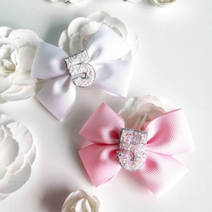 5th Birthday Party Bow, Birthday Bow, Pink Bow, Small Birthday Bow, Lilac Bow, 2nd Birthday Party, Gifts for 5 Year Old, Gifts for Girls