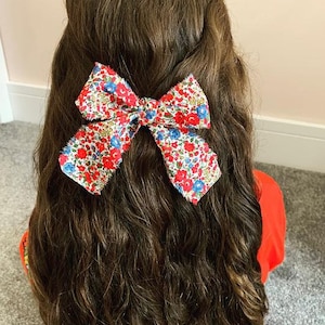 Red and Blue Floral Liberty of London Bow, Liberty Fabric, Large Bow, Tied Bow, Traditional Bow, Gifts for Girls, Girls Gifts