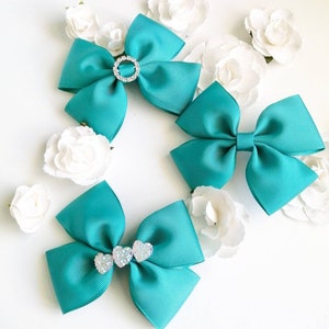 Teal School Hair Bow, Colour Block, 3.5 inch and 4 inch Size