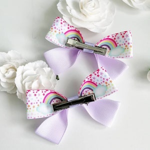Rainbow Bow, Lilac Bow, Girls Hair Bows, Girls Pigtail Bows, Girls Party Favours, Purple Bow image 6