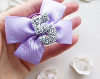 Small Lilac and Silver Glitter Birthday Hair Bow, Gifts For Girls