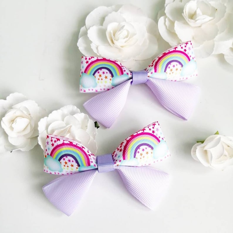 Rainbow Bow, Lilac Bow, Girls Hair Bows, Girls Pigtail Bows, Girls Party Favours, Purple Bow image 4