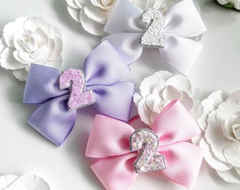 2nd Birthday Party Bow, Birthday Bow, Pink Bow, Small Birthday Bow, Lilac Bow, 2nd Birthday Party, Gifts for 2 Year Old, Gifts for Girls