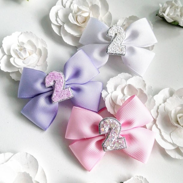 2nd Birthday Party Bow, Birthday Bow, Pink Bow, Small Birthday Bow, Lilac Bow, 2nd Birthday Party, Gifts for 2 Year Old, Gifts for Girls