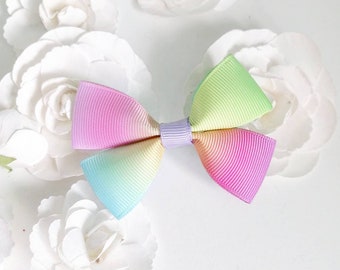 Rainbow Bow, Pastel Rainbow Bow, Girls Hair Bow, Party Favours For Girls, Summer Bow, Pigtail Bows, Small Bows