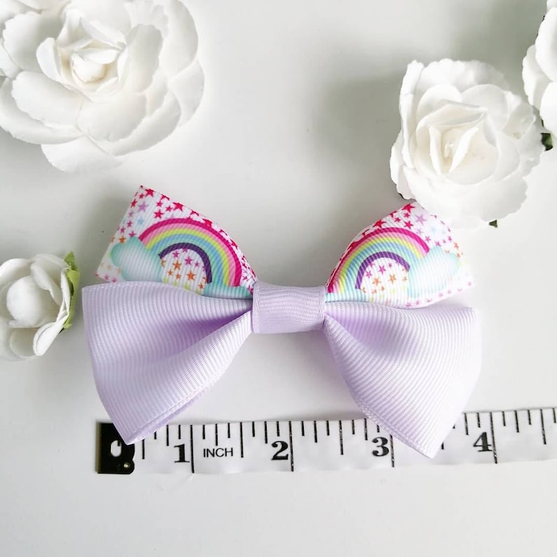 Rainbow Bow, Lilac Bow, Girls Hair Bows, Girls Pigtail Bows, Girls Party Favours, Purple Bow image 2