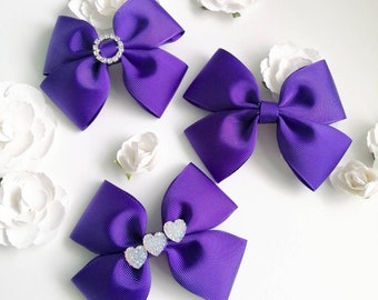 Large/Med/Small Purple Bow, School Clip, School Hair Accessories, Party Dress, Gifts for Girls