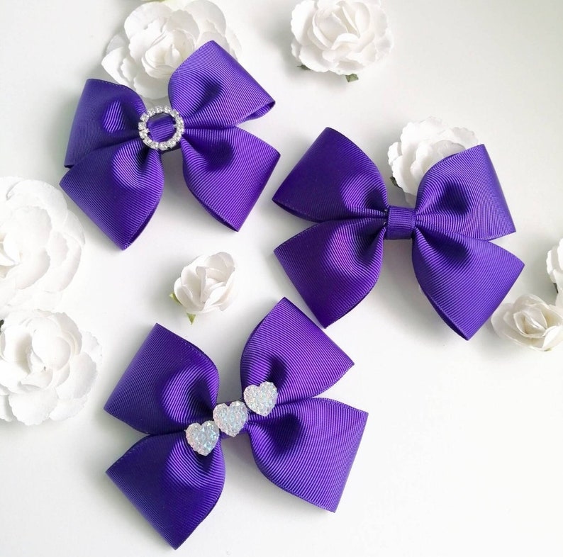 Large/Med/Small Purple Bow, School Clip, School Hair Accessories, Party Dress, Gifts for Girls image 1