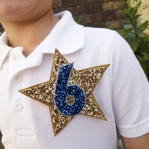 Pale Gold Glitter Star Birthday Badge Blue, Pink, Lilac, Green, Red,