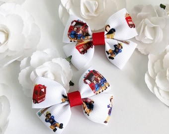 Fireman Sam inspired Bow, Fireman Sam Party, Party Favours For Girls, Gifts for Girls, Pigtail Bows, Small Bow