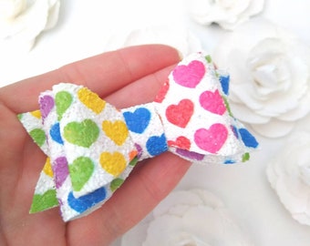 Rainbow Heart Glitter Hair Bow,