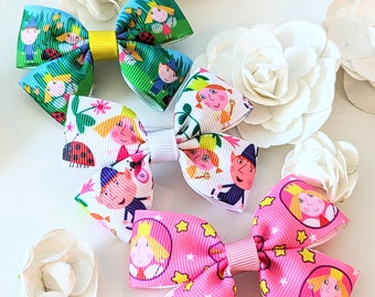 Ben and Holly Bow, Girls Small Bow, Party Favours, Pigtail Bows, Girls Hair Accessories,