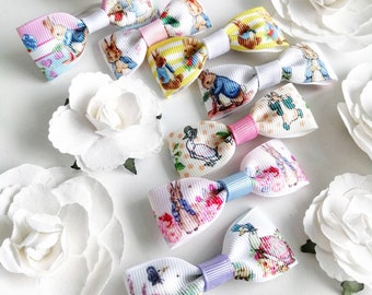 Baby Bows, Peter Rabbit Inspired Hair Bows, Girls Party Favors, Girls Gifts,