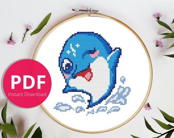 Dolphins cross stitch pattern printable ocean marine wildlife | Etsy