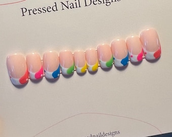 pastel rainbow french yin yang rainbow press on nails - glue on nails - false nails