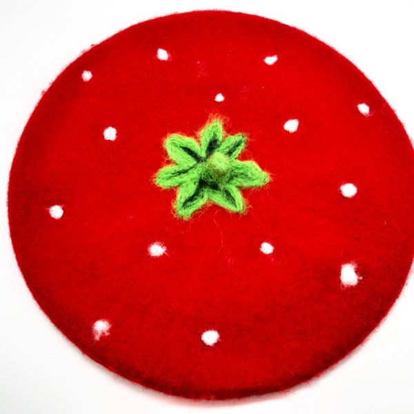 Strawberry Beret - needle felted hand finished cottagecore hat
