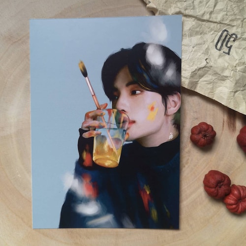 stray-kids-hwang-hyunjin-watercolor-pencil-sketch-a6-art-etsy
