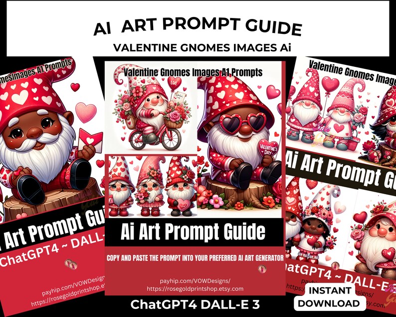 Dall-e3 & Chatgpt V4 AI Art Prompt Guide | Valentine Gnome Clipart | 12 ...