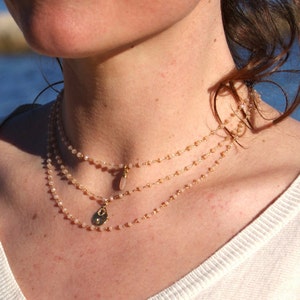 Chain necklace, boho crystal beads, drop pendant