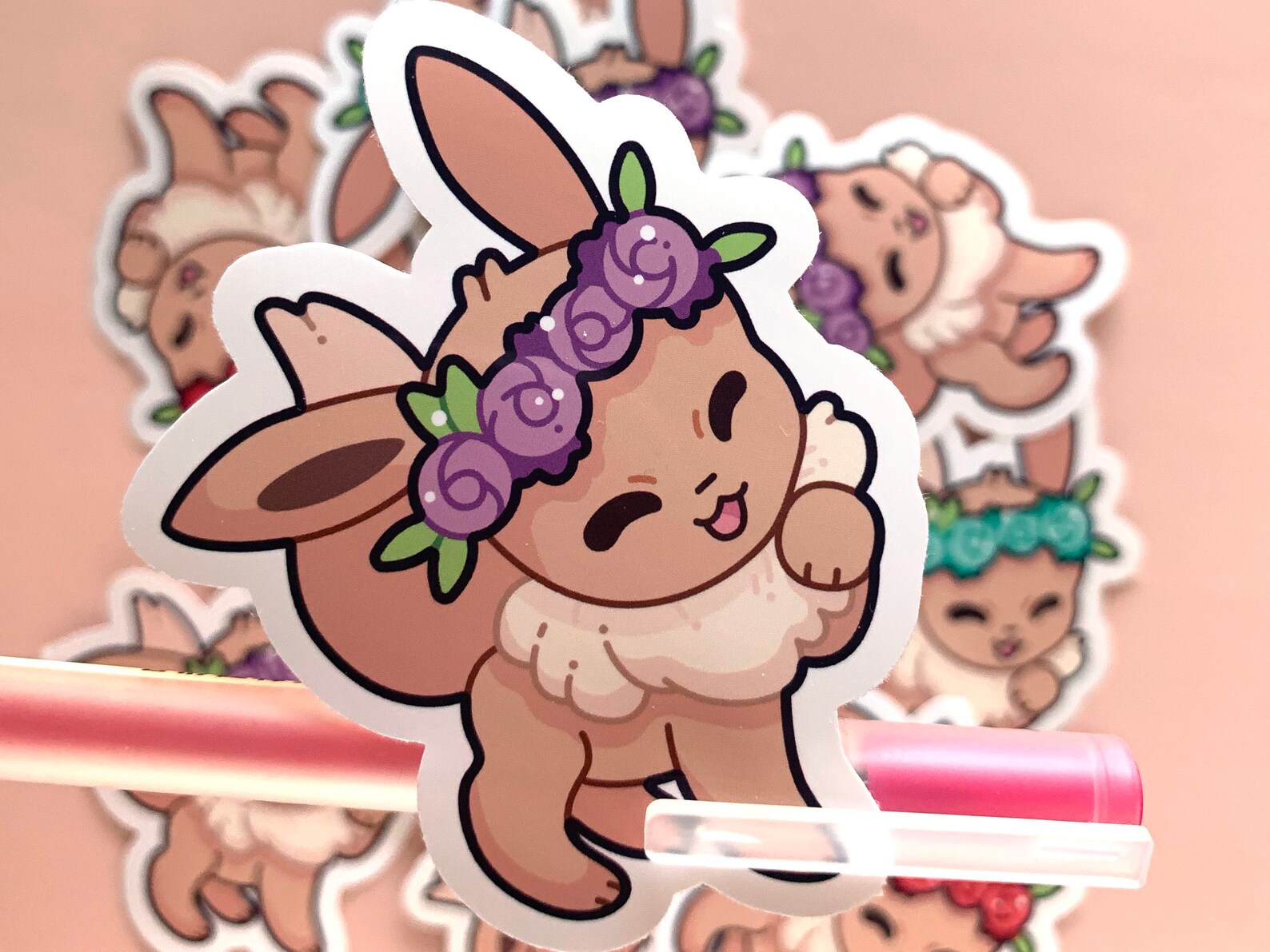 Springtime Eevee sticker with cute flower crown Pokemon Etsy