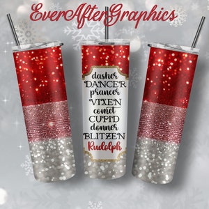 Rentier Glitter Tumbler png, Rudolph Glitter Tumbler, Weihnachten Glitter Tumbler Png Sublimation 20oz Skinny Tumbler, Straight & Tapered png