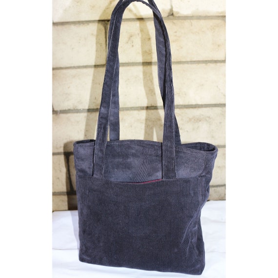 black corduroy tote bag