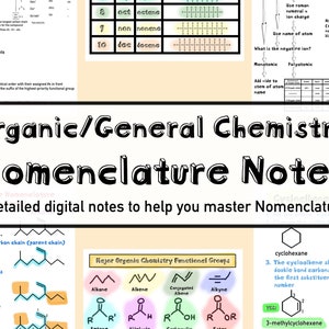 Organic and General Chemistry Nomenclature Digital Notes for MCAT, Nursing, Pre-Med, Chemistry Courses in High School and College/University