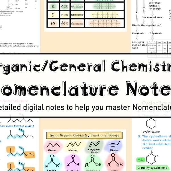 Organische und Allgemeine Chemie Nomenklatur Digitale Notizen für MCAT, Krankenpflege, Pre-Med, Chemiekurse in High School und College / Universität