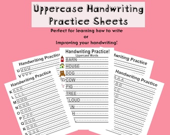 Uppercase Handwriting Printable Practice Sheets for Kindergarten Curriculum, Homeschool, Improving Handwriting, English Lesson