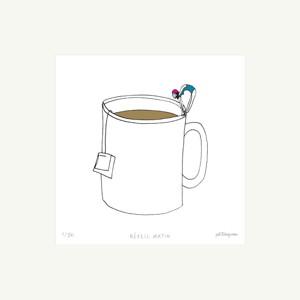 Réveil Matin - Affiche 20x20cm Impression d'art en Série Limitée Par Petitesquisse