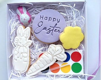 PRE ORDER Paint Your Own easter cookies, Sugar cookies, Easter biscuits, kids activity, personalised cookies, rabbit, carrot, decorate.