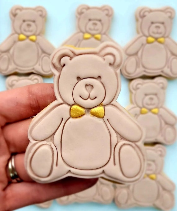Teddy Bear Cookies, Hand-Painted Bow, New Baby Gift