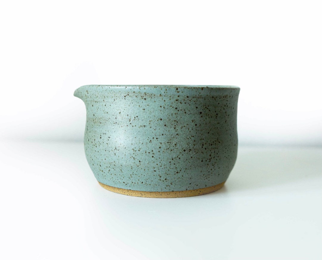 Speckled Ceramic Matcha Bowl With Spout, Avocado Green, Matcha Tea Set