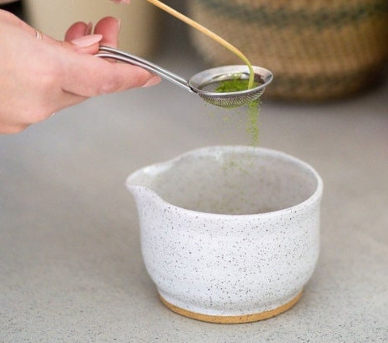 Speckled Ceramic Matcha Bowl with Spout