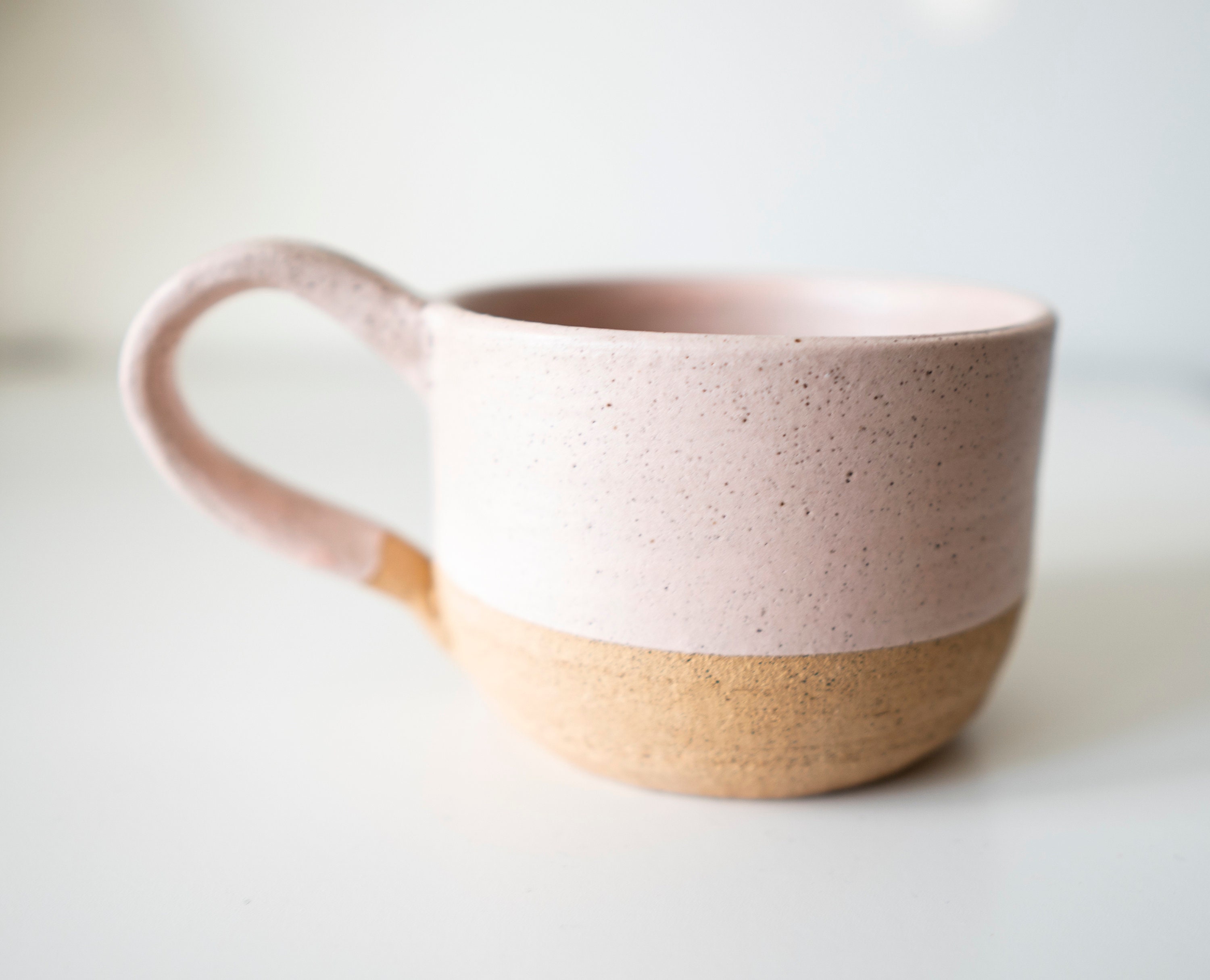 Mug en Céramique Mouchetée Rose Clair - Tasse à Café Grès avec Poignée